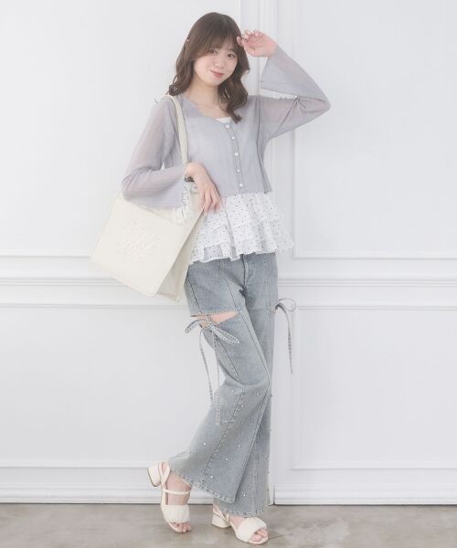 MAJESTIC LEGON / マジェスティックレゴン ニット・セーター | ビジューボタンシアーカーディガン | 詳細13