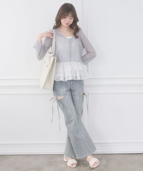 MAJESTIC LEGON / マジェスティックレゴン ニット・セーター | ビジューボタンシアーカーディガン | 詳細14