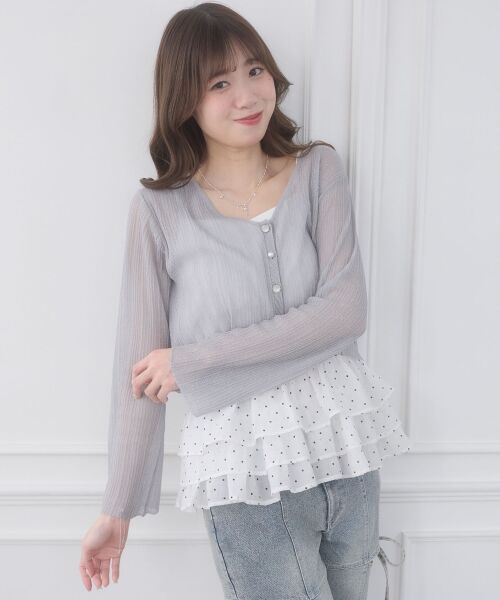 MAJESTIC LEGON / マジェスティックレゴン ニット・セーター | ビジューボタンシアーカーディガン | 詳細15