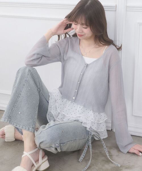 MAJESTIC LEGON / マジェスティックレゴン ニット・セーター | ビジューボタンシアーカーディガン | 詳細17