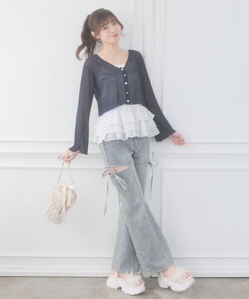 MAJESTIC LEGON / マジェスティックレゴン ニット・セーター | ビジューボタンシアーカーディガン | 詳細18