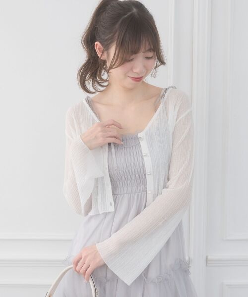 MAJESTIC LEGON / マジェスティックレゴン ニット・セーター | ビジューボタンシアーカーディガン | 詳細3