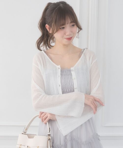 MAJESTIC LEGON / マジェスティックレゴン ニット・セーター | ビジューボタンシアーカーディガン（オフ）