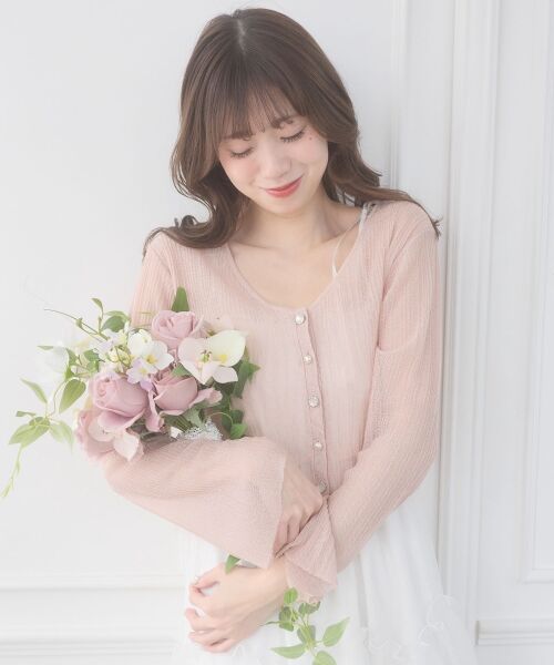 MAJESTIC LEGON / マジェスティックレゴン ニット・セーター | ビジューボタンシアーカーディガン（ピンク）