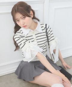 MAJESTIC LEGON / マジェスティックレゴン ニット・セーター | 袖リボンシャツレイヤードライクカーデ