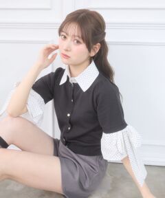 MAJESTIC LEGON / マジェスティックレゴン ニット・セーター | 袖リボンシャツレイヤードライクカーデ