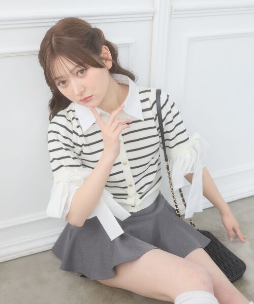 MAJESTIC LEGON / マジェスティックレゴン ニット・セーター | 袖リボンシャツレイヤードライクカーデ | 詳細16