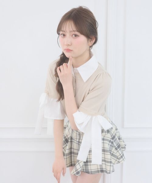 MAJESTIC LEGON / マジェスティックレゴン ニット・セーター | 袖リボンシャツレイヤードライクカーデ | 詳細7