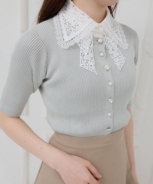 MAJESTIC LEGON / マジェスティックレゴン ニット・セーター | レースリボン襟ハーフスリーブニット | 詳細13