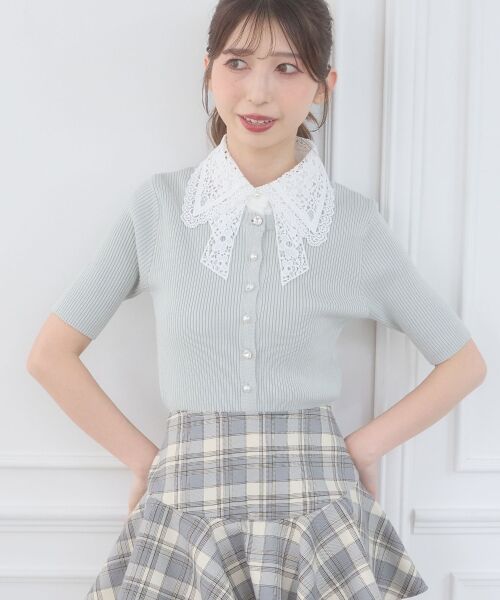 MAJESTIC LEGON / マジェスティックレゴン ニット・セーター | レースリボン襟ハーフスリーブニット | 詳細9