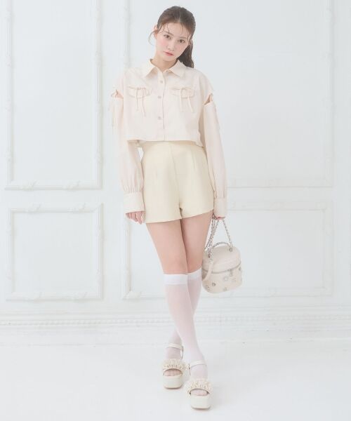 MAJESTIC LEGON / マジェスティックレゴン ショート・ハーフ・半端丈パンツ | ハイウエストショートパンツ（アイボリー）