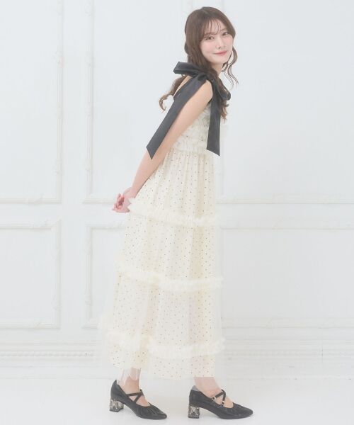 MAJESTIC LEGON / マジェスティックレゴン ロング・マキシ丈ワンピース | フリルチュールロングワンピース（オフ／柄）