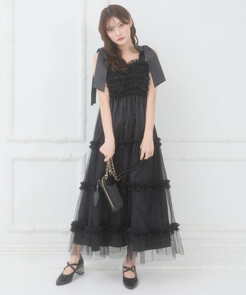 MAJESTIC LEGON / マジェスティックレゴン ロング・マキシ丈ワンピース | フリルチュールロングワンピース（ブラック）