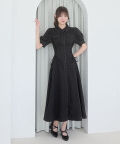 MAJESTIC LEGON / マジェスティックレゴン ロング・マキシ丈ワンピース | サイドレースアップシャツワンピース