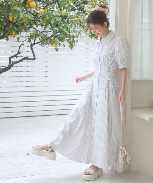 MAJESTIC LEGON / マジェスティックレゴン ロング・マキシ丈ワンピース | サイドレースアップシャツワンピース | 詳細8