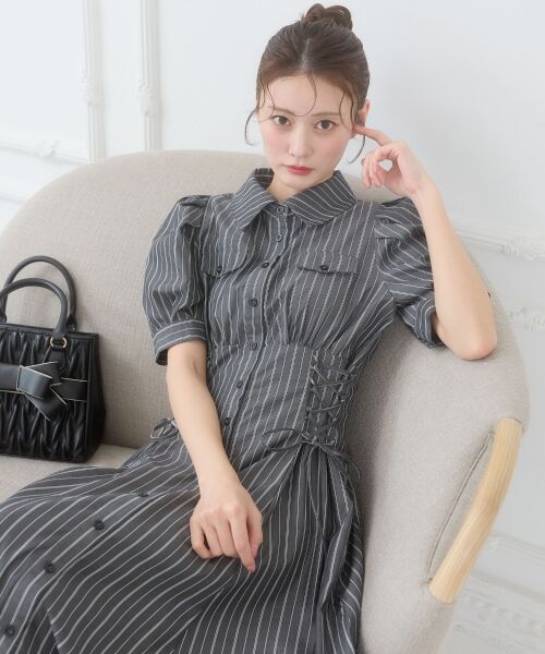 MAJESTIC LEGON / マジェスティックレゴン ロング・マキシ丈ワンピース | サイドレースアップシャツワンピース | 詳細14