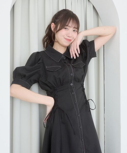 MAJESTIC LEGON / マジェスティックレゴン ロング・マキシ丈ワンピース | サイドレースアップシャツワンピース | 詳細25