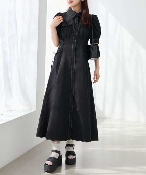 MAJESTIC LEGON / マジェスティックレゴン ロング・マキシ丈ワンピース | サイドレースアップシャツワンピース | 詳細26