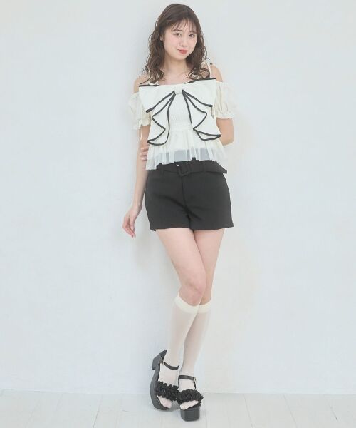 MAJESTIC LEGON / マジェスティックレゴン シャツ・ブラウス | キラキラチェーン付きリボンブラウス | 詳細1