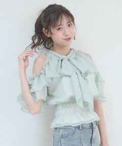 MAJESTIC LEGON / マジェスティックレゴン シャツ・ブラウス | アメスリフリルリボン半袖ブラウス