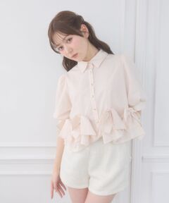 MAJESTIC LEGON / マジェスティックレゴン シャツ・ブラウス | リボンフリルペプラム半袖ブラウス