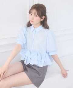 MAJESTIC LEGON / マジェスティックレゴン シャツ・ブラウス | リボンフリルペプラム半袖ブラウス