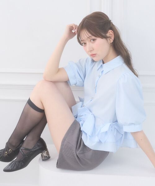 MAJESTIC LEGON / マジェスティックレゴン シャツ・ブラウス | リボンフリルペプラム半袖ブラウス | 詳細14