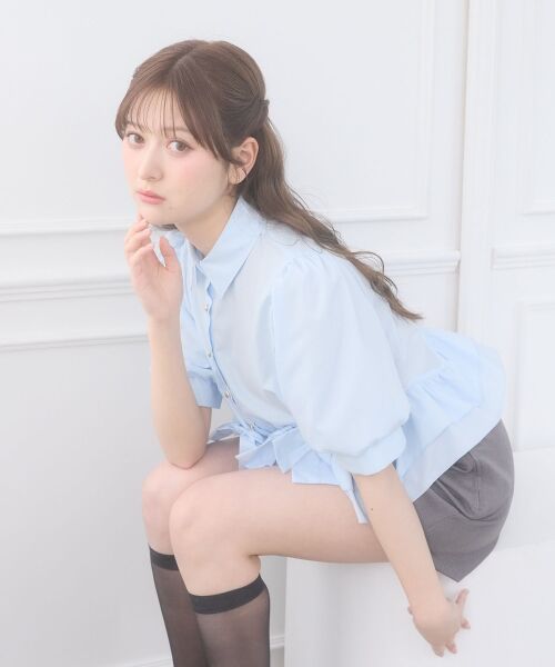 MAJESTIC LEGON / マジェスティックレゴン シャツ・ブラウス | リボンフリルペプラム半袖ブラウス | 詳細15