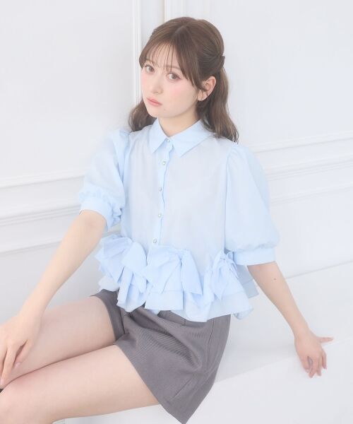 MAJESTIC LEGON / マジェスティックレゴン シャツ・ブラウス | リボンフリルペプラム半袖ブラウス | 詳細16