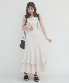 MAJESTIC LEGON / マジェスティックレゴン ロング・マキシ丈ワンピース | 肩リボンバイカラーマーメイドワンピ