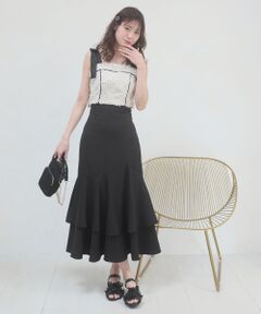 MAJESTIC LEGON / マジェスティックレゴン ロング・マキシ丈ワンピース | 肩リボンバイカラーマーメイドワンピ