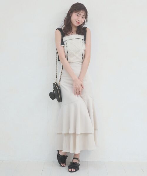 MAJESTIC LEGON / マジェスティックレゴン ロング・マキシ丈ワンピース | 肩リボンバイカラーマーメイドワンピ | 詳細1