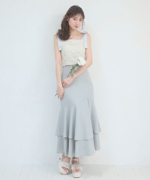 MAJESTIC LEGON / マジェスティックレゴン ロング・マキシ丈ワンピース | 肩リボンバイカラーマーメイドワンピ | 詳細13