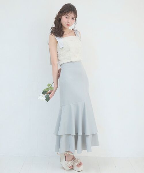 MAJESTIC LEGON / マジェスティックレゴン ロング・マキシ丈ワンピース | 肩リボンバイカラーマーメイドワンピ | 詳細14