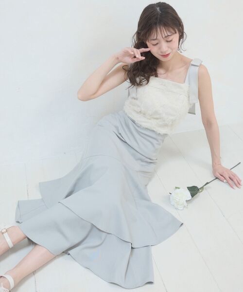 MAJESTIC LEGON / マジェスティックレゴン ロング・マキシ丈ワンピース | 肩リボンバイカラーマーメイドワンピ | 詳細15