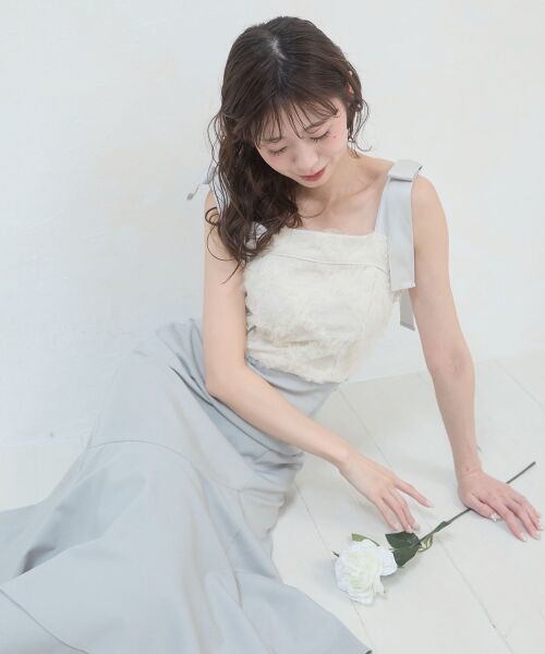 MAJESTIC LEGON / マジェスティックレゴン ロング・マキシ丈ワンピース | 肩リボンバイカラーマーメイドワンピ | 詳細16