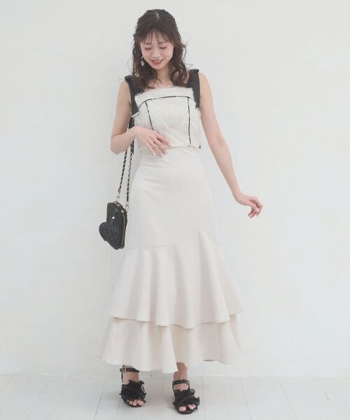 MAJESTIC LEGON / マジェスティックレゴン ロング・マキシ丈ワンピース | 肩リボンバイカラーマーメイドワンピ | 詳細2