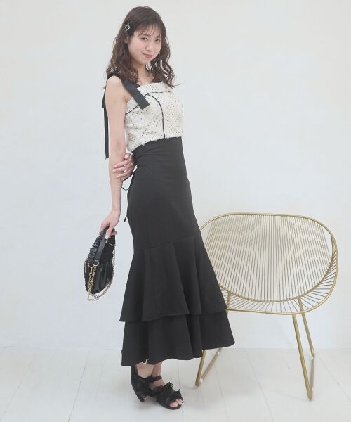 MAJESTIC LEGON / マジェスティックレゴン ロング・マキシ丈ワンピース | 肩リボンバイカラーマーメイドワンピ | 詳細20