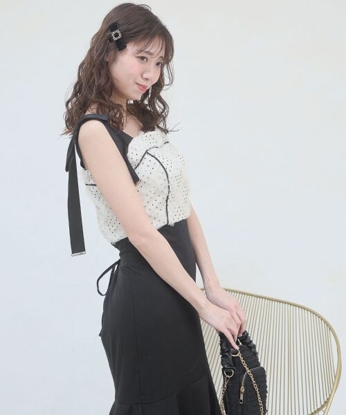 MAJESTIC LEGON / マジェスティックレゴン ロング・マキシ丈ワンピース | 肩リボンバイカラーマーメイドワンピ | 詳細25