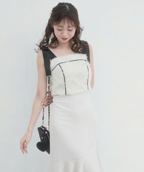 MAJESTIC LEGON / マジェスティックレゴン ロング・マキシ丈ワンピース | 肩リボンバイカラーマーメイドワンピ | 詳細4