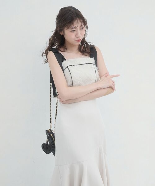 MAJESTIC LEGON / マジェスティックレゴン ロング・マキシ丈ワンピース | 肩リボンバイカラーマーメイドワンピ | 詳細5