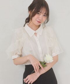 MAJESTIC LEGON / マジェスティックレゴン シャツ・ブラウス | 襟付きエアリーフリル半袖ブラウス