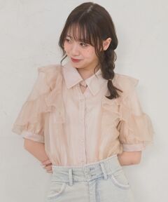 MAJESTIC LEGON / マジェスティックレゴン シャツ・ブラウス | 襟付きエアリーフリル半袖ブラウス