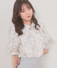 MAJESTIC LEGON / マジェスティックレゴン シャツ・ブラウス | 襟付きエアリーフリル半袖ブラウス