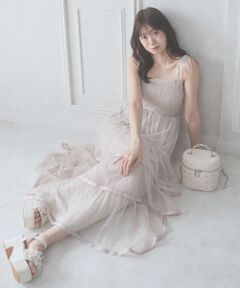 MAJESTIC LEGON / マジェスティックレゴン ロング・マキシ丈ワンピース | チェーン付きチュールティアードワンピ