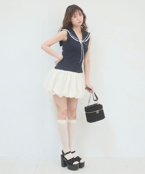 MAJESTIC LEGON / マジェスティックレゴン ミニ丈・ひざ丈ワンピース | セーラーカラーバルーンミニワンピース（ネイビー）