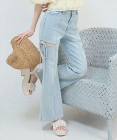MAJESTIC LEGON / マジェスティックレゴン デニムパンツ | スリットビジューフレアデニムパンツ