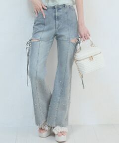 MAJESTIC LEGON / マジェスティックレゴン デニムパンツ | スリットビジューフレアデニムパンツ