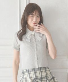 MAJESTIC LEGON / マジェスティックレゴン ニット・セーター | レースリボン襟半袖リブニット