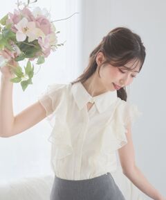 MAJESTIC LEGON / マジェスティックレゴン シャツ・ブラウス | 襟付きエアリーフリルノースリブラウス